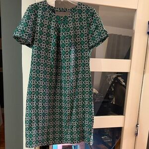 J. Crew Green and White Patterned Mini Dress